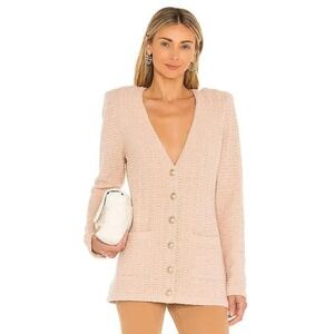 L'AGENCE Sue Texture Cardigan Sweater Petal Pink Knit Shoulder Pads Small Chic